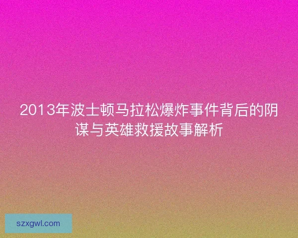2013年波士顿马拉松爆炸事件背后的阴谋与英雄救援故事解析