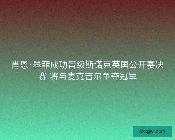 肖恩·墨菲成功晋级斯诺克英国公开赛决赛 将与麦克吉尔争夺冠军